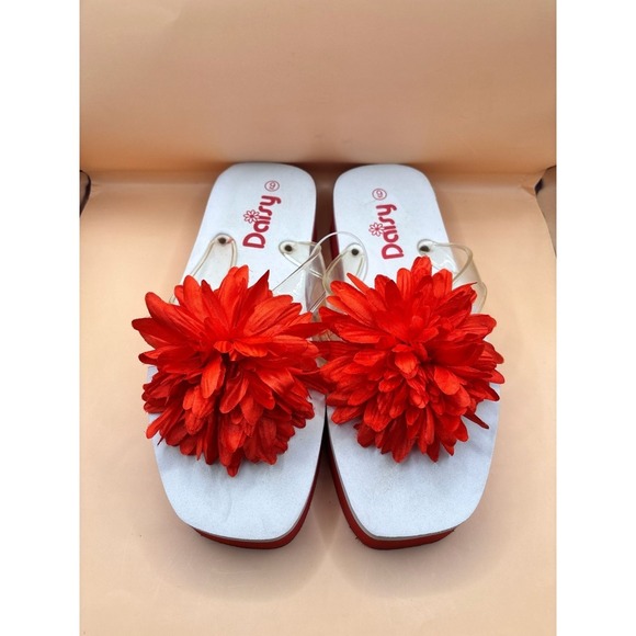 Daisy Women?s Red Flower Platform Sandals Flip Flops Summer Beach Party Size 9 - Picture 1 of 5